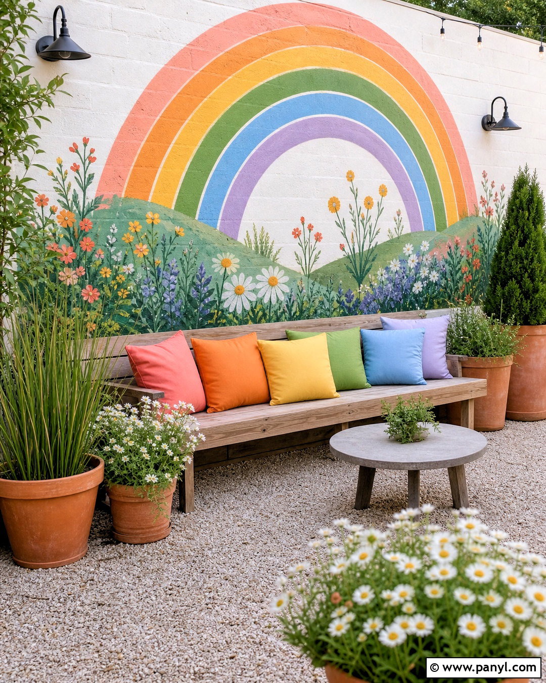Rainbow Garden Wall Mural - 20 rainbow wall painting ideas