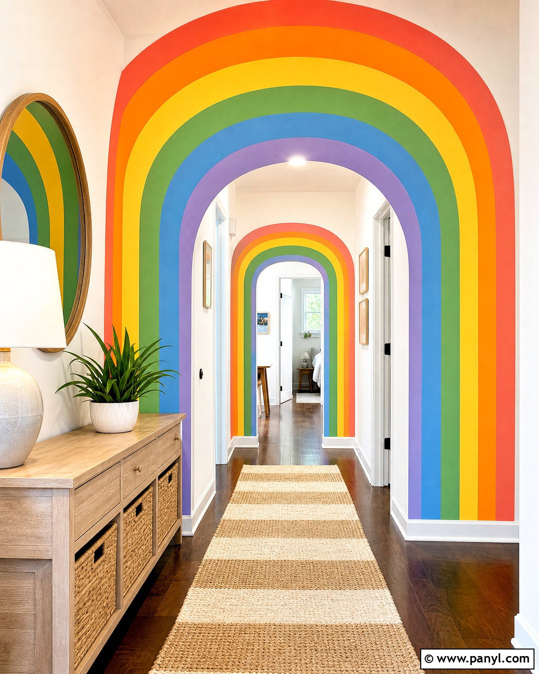 Rainbow Hallway Wall Arches - 20 rainbow wall painting ideas