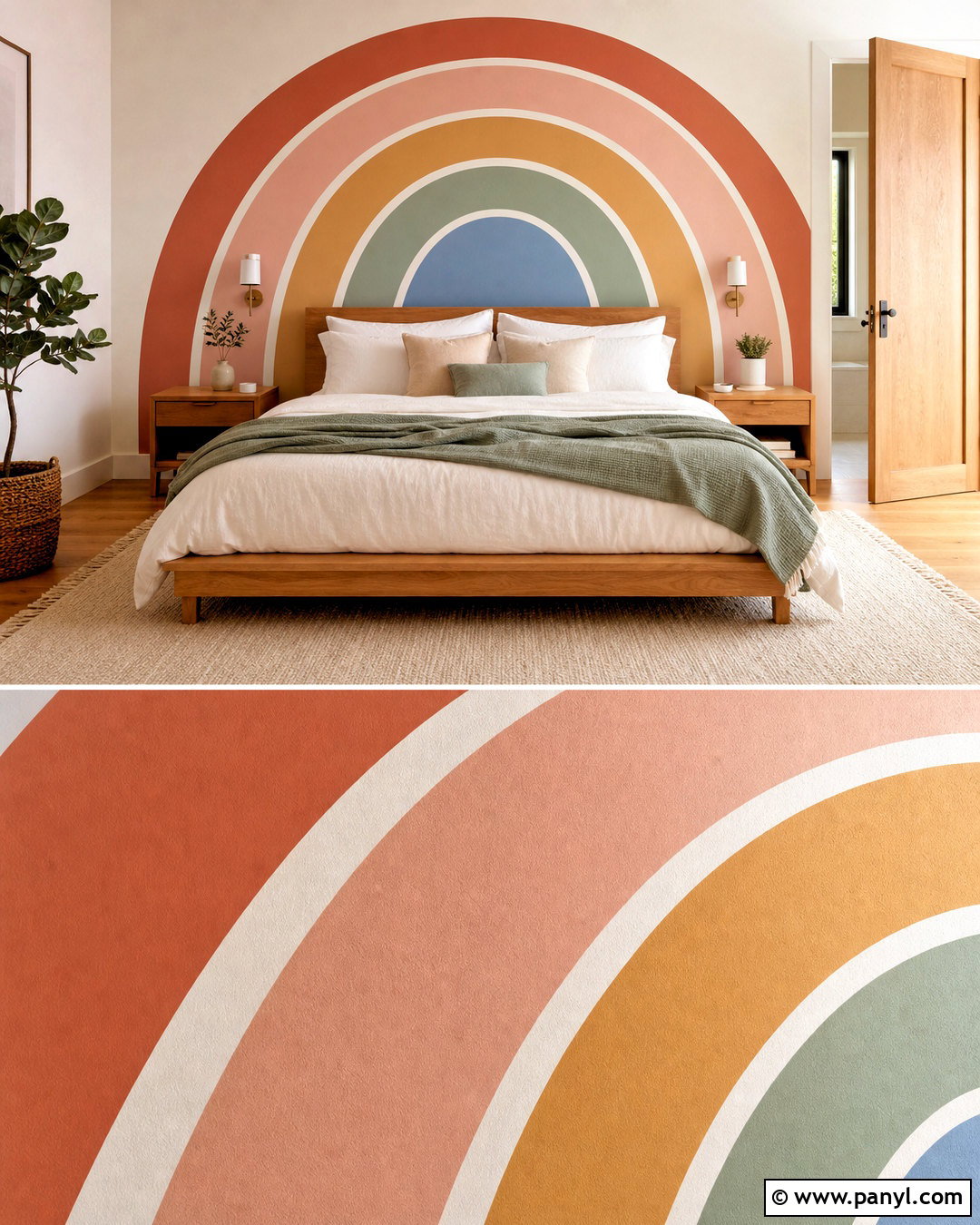 Rainbow Headboard Wall Mural - 20 rainbow wall mural ideas