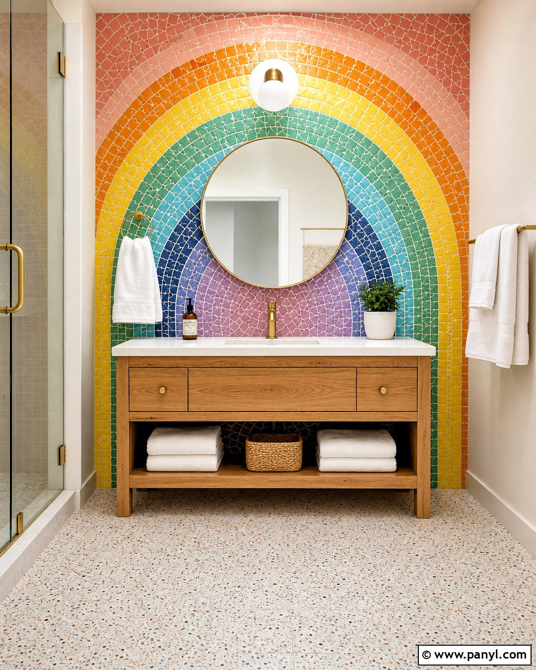 Rainbow Mosaic Bathroom Wall - 20 rainbow wall decor ideas