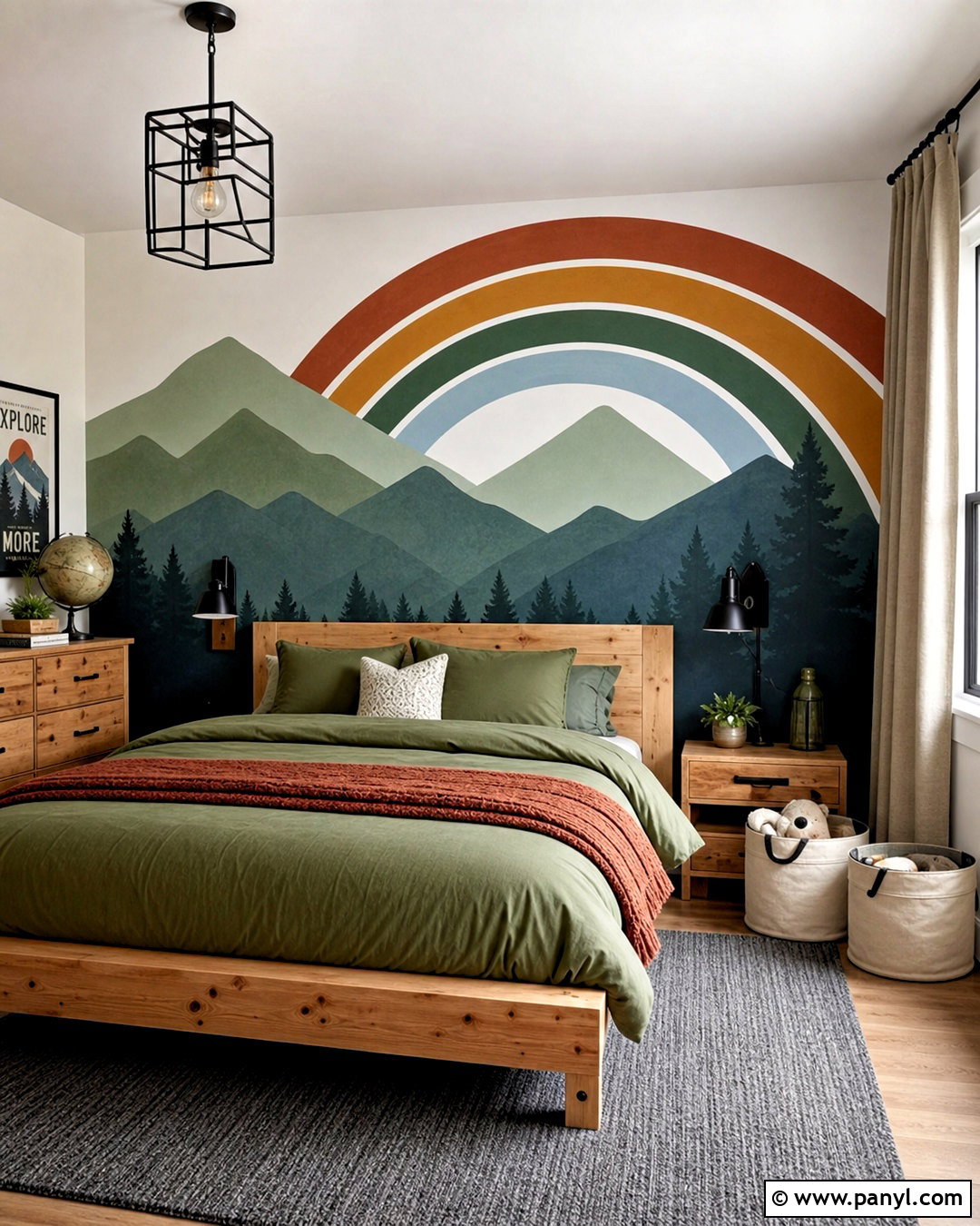Rainbow Over Mountain Mural - 20 rainbow mural kids room diy ideas