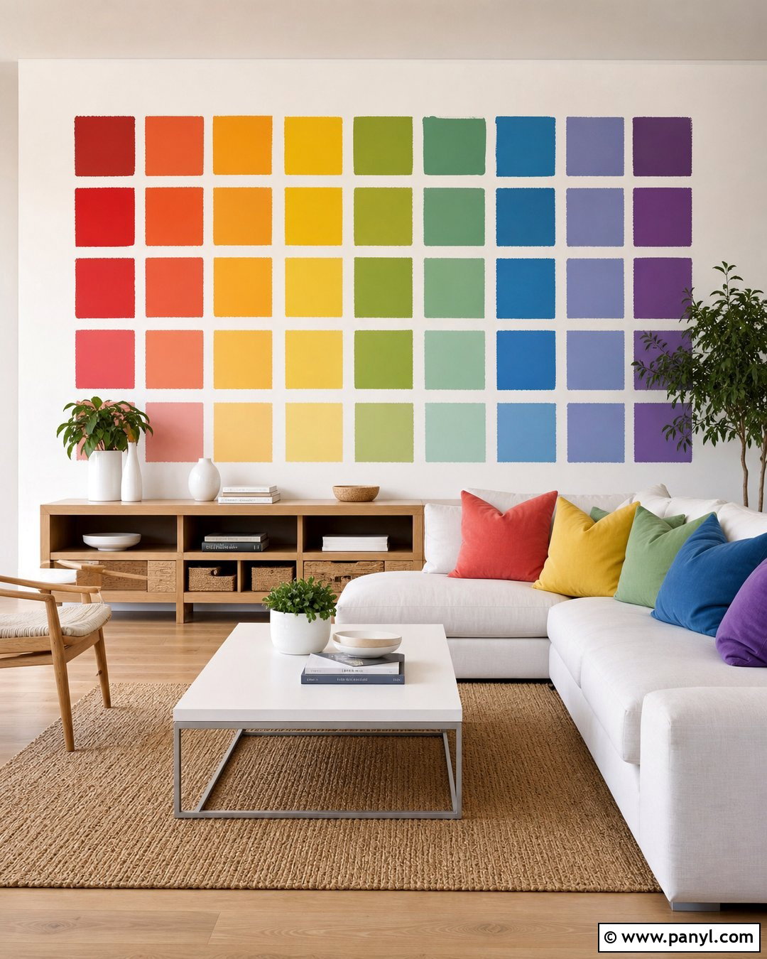 Rainbow Paint Chip Wall Grid - 20 Paint Chips On Wall Ideas