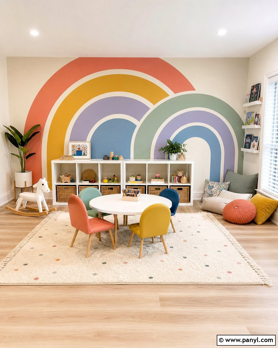 Rainbow Playroom Mural Accent Wall - 35 colorful accent wall ideas