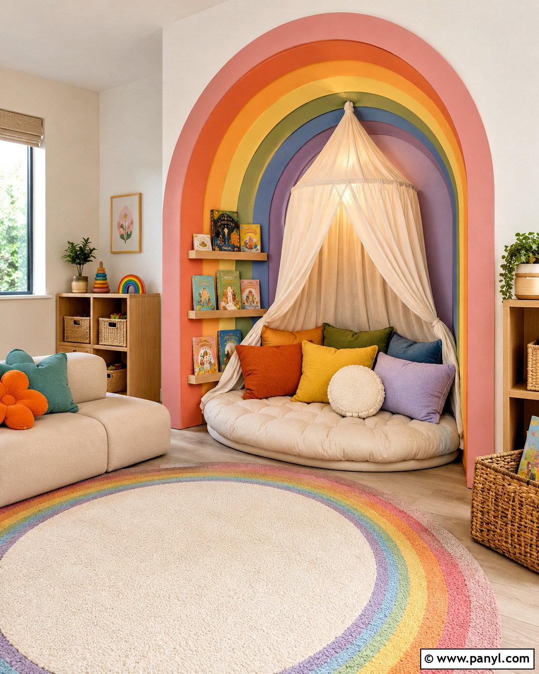 Rainbow Playroom Reading Nook - 20 rainbow playroom ideas