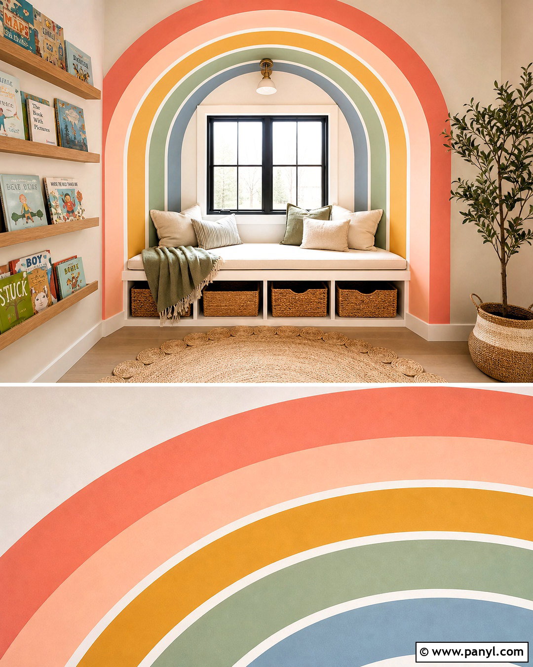 Rainbow Reading Nook Mural - 20 rainbow wall mural ideas