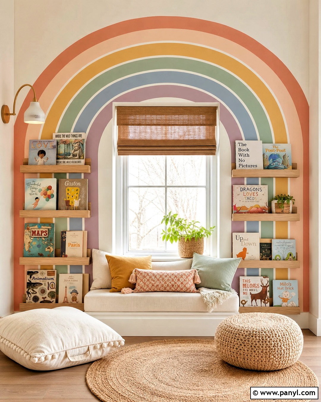 Rainbow Reading Nook Wall - 20 rainbow wall painting ideas