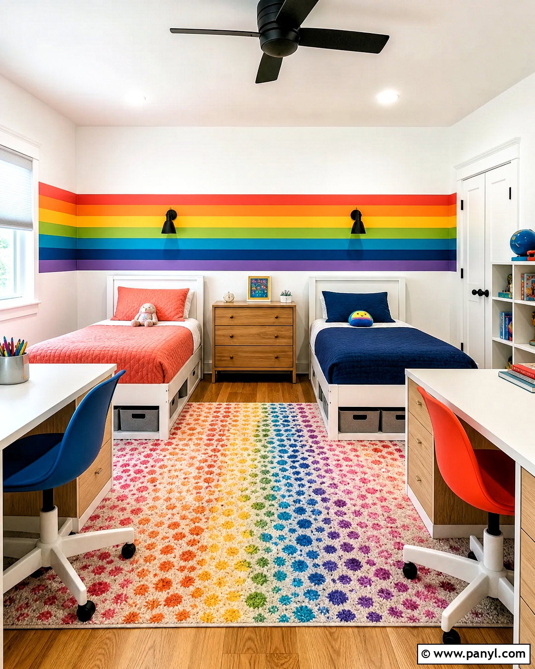 Rainbow Shared Bedroom - 20 rainbow themed bedroom ideas