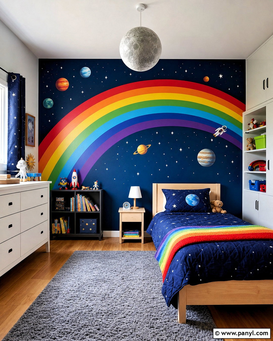 Rainbow Space Mural - 20 rainbow mural kids room diy ideas