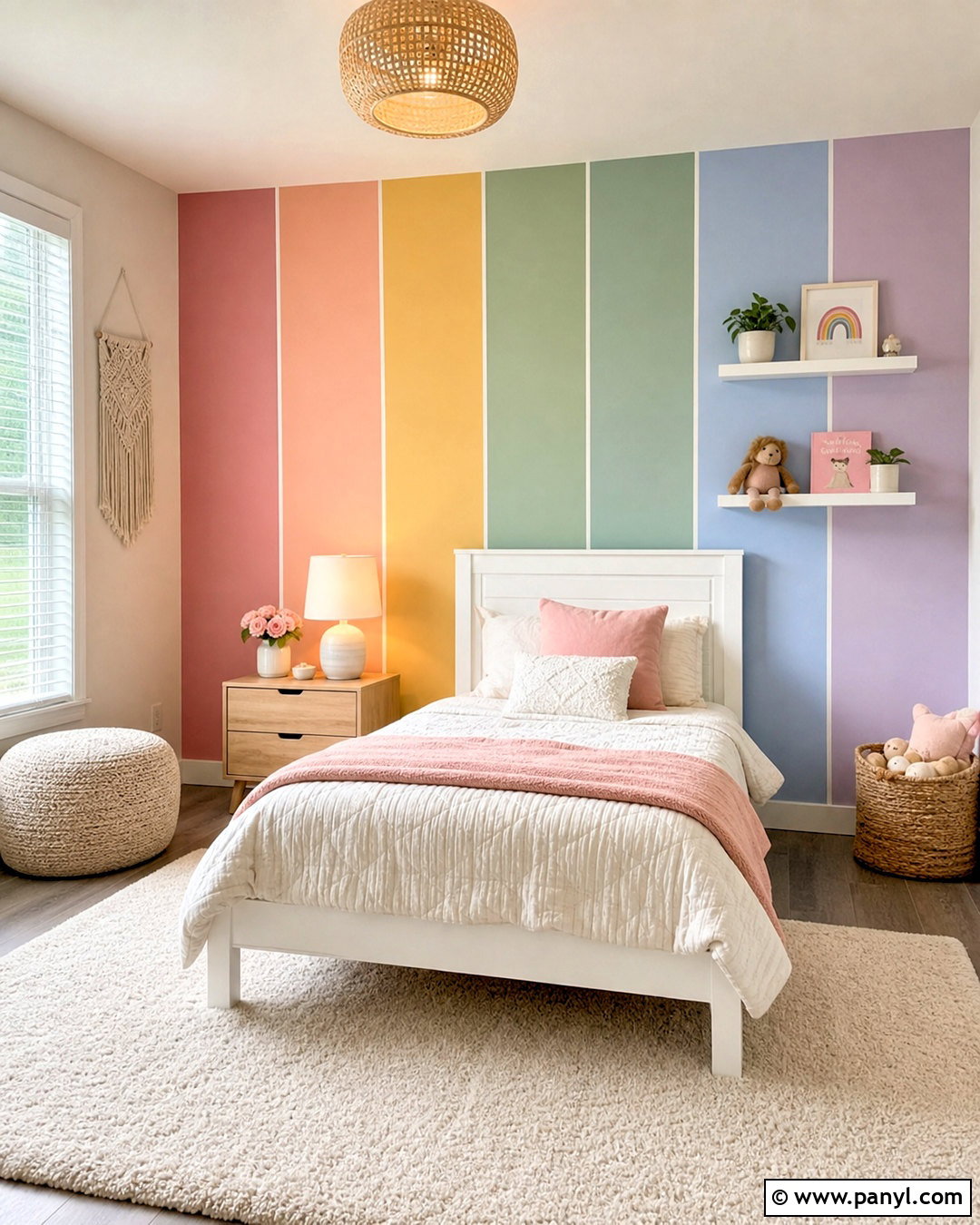 Rainbow Stripe Accent Wall - 20 fun accent wall ideas