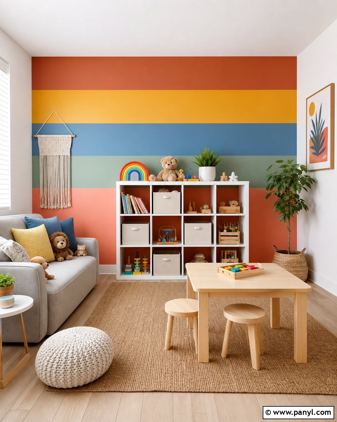 Rainbow Stripe Color Block Wall - 20 Color Block Wall Playroom Ideas