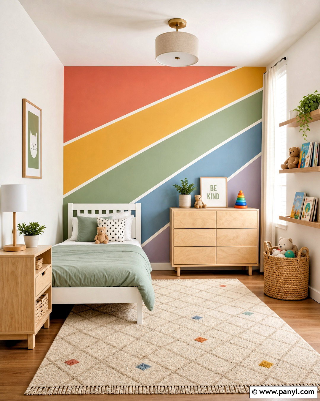 Rainbow Stripe Geometric Accent Wall - 20 geometric accent wall ideas