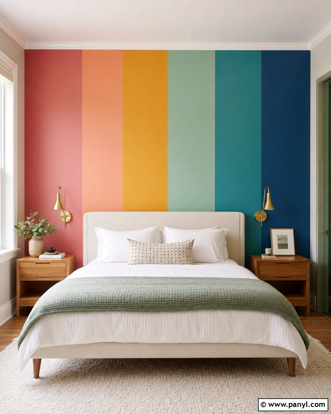 Rainbow Stripe Wall Behind Bed - 30 Rainbow Stripe Wall Ideas