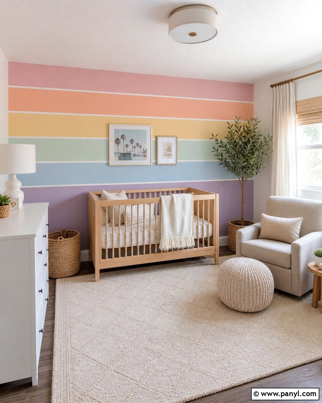 Rainbow Stripe Wall Behind Crib - 30 Rainbow Stripe Wall Ideas
