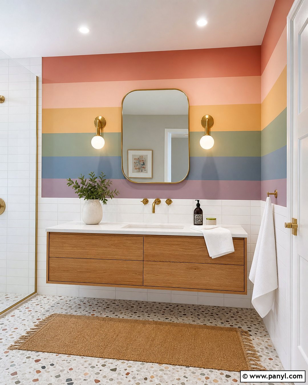 Rainbow Stripe Wall In Bathroom - 30 Rainbow Stripe Wall Ideas