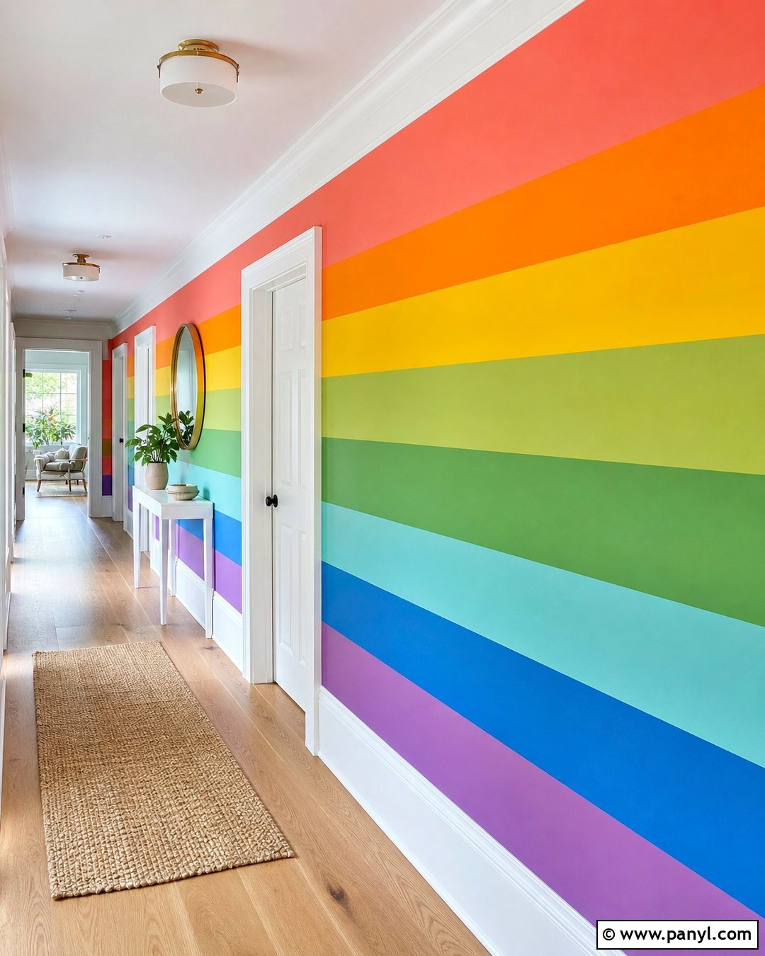 Rainbow Stripe Wall In Hallway - 30 Rainbow Stripe Wall Ideas