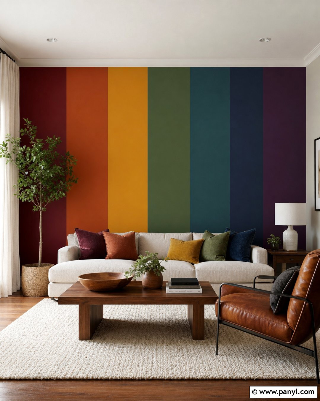 Rainbow Stripe Wall In Living Room - 30 Rainbow Stripe Wall Ideas