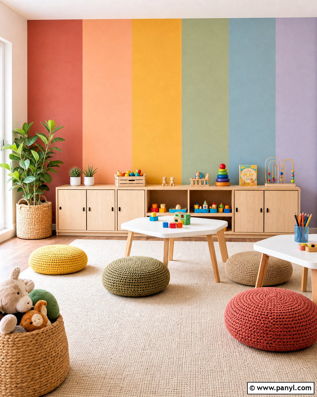 Rainbow Striped Wall - 20 diy striped wall ideas