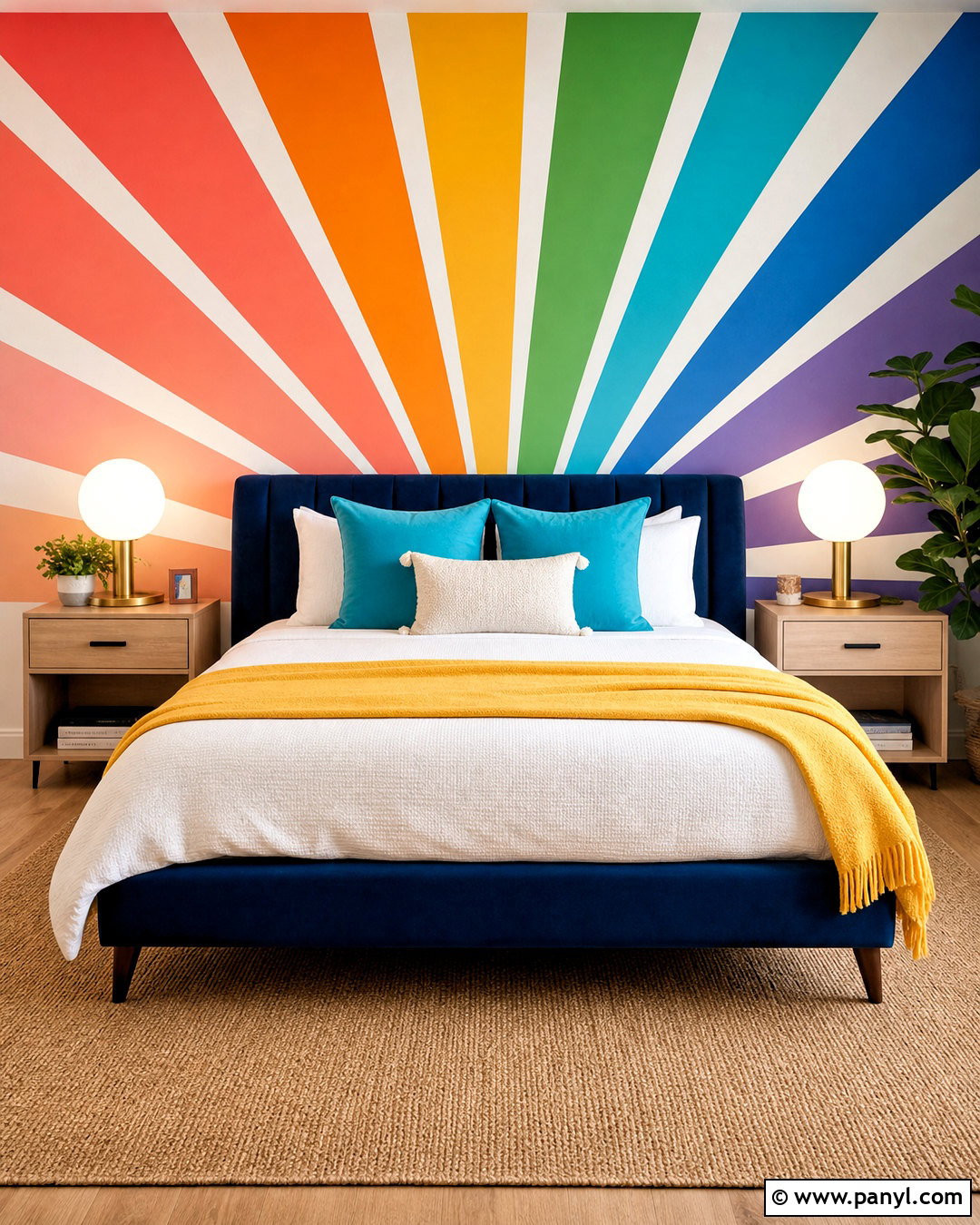 Rainbow Sunburst Wall Bedroom - 20 rainbow wall painting ideas