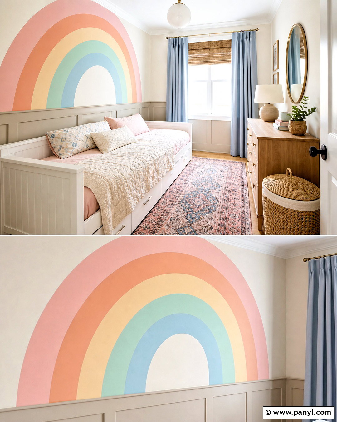 Rainbow Wall Mural With Wainscoting - 20 rainbow wall mural ideas