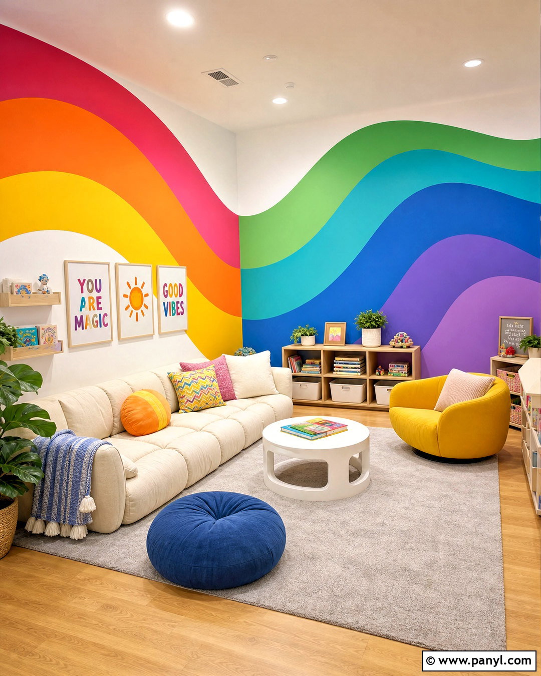 Rainbow Wave Wall Mural - 20 rainbow wall painting ideas