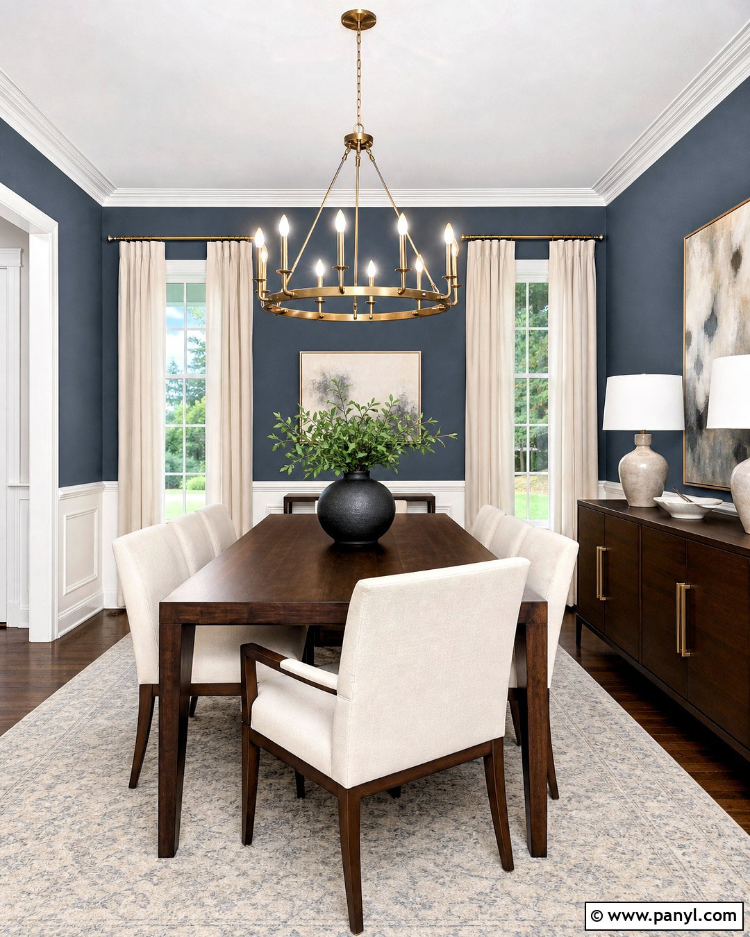 Rainstorm Dining Room With Brass Lighting - 20 sherwin williams rainstorm ideas