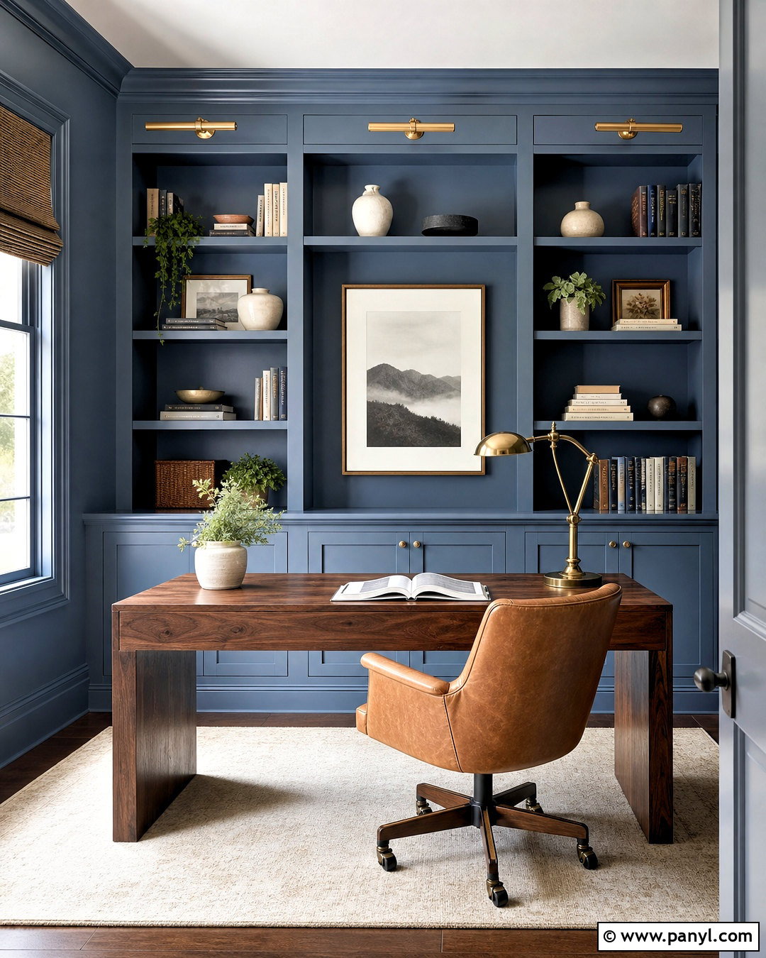 Rainstorm Home Office With Built-In Shelves - 20 sherwin williams rainstorm ideas