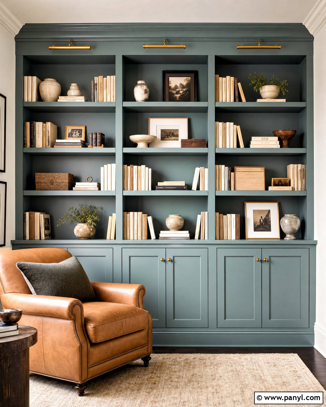 Rainwashed Built-In Bookcases - 20 rain washed sherwin williams ideas