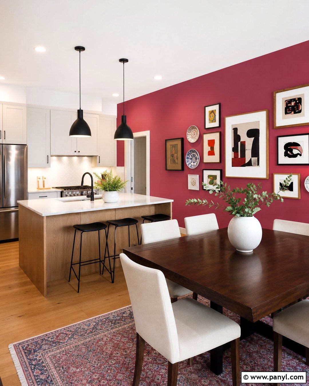 Raspberry Gallery Kitchen Accent Wall - 20 Modern Kitchen With Colorful Accent Wall Ideas