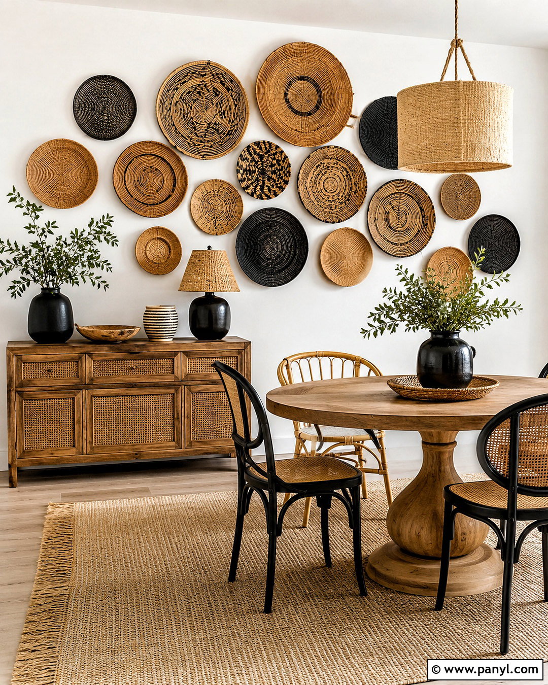 Rattan Basket Boho Accent Wall - 20 boho accent wall ideas