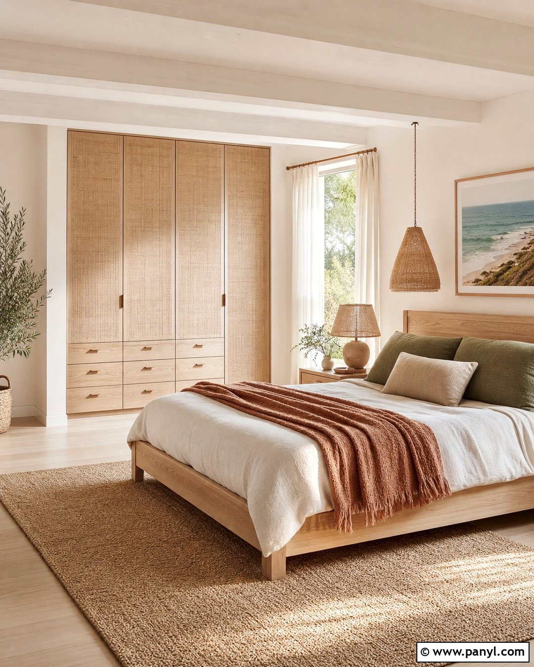 Rattan Wardrobe With Warm White Walls - 25 Wardrobe And Wall Color Combination Ideas