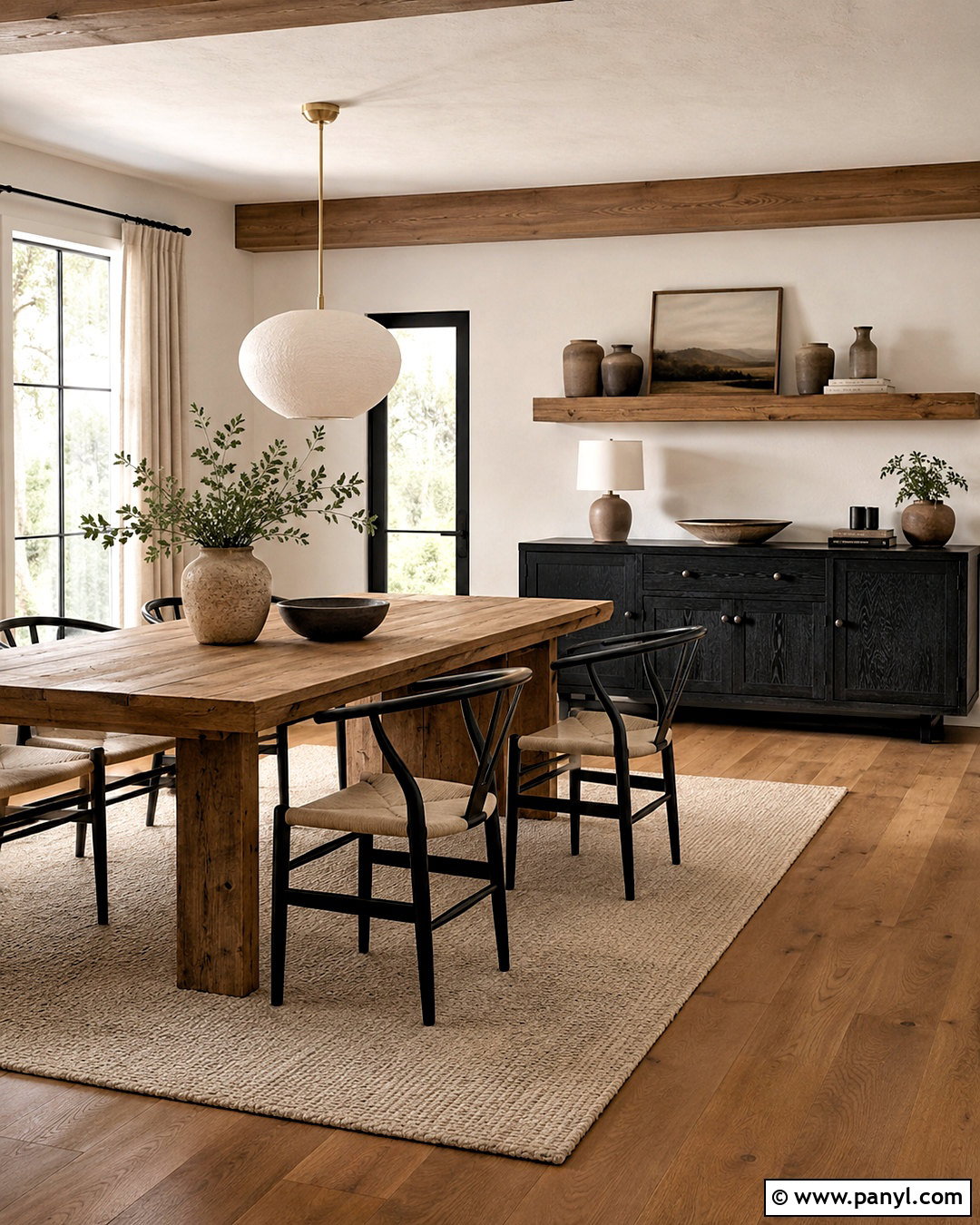 Reclaimed Oak And Black-Stained Wood Dining Room - 20 different wood tones in one room ideas