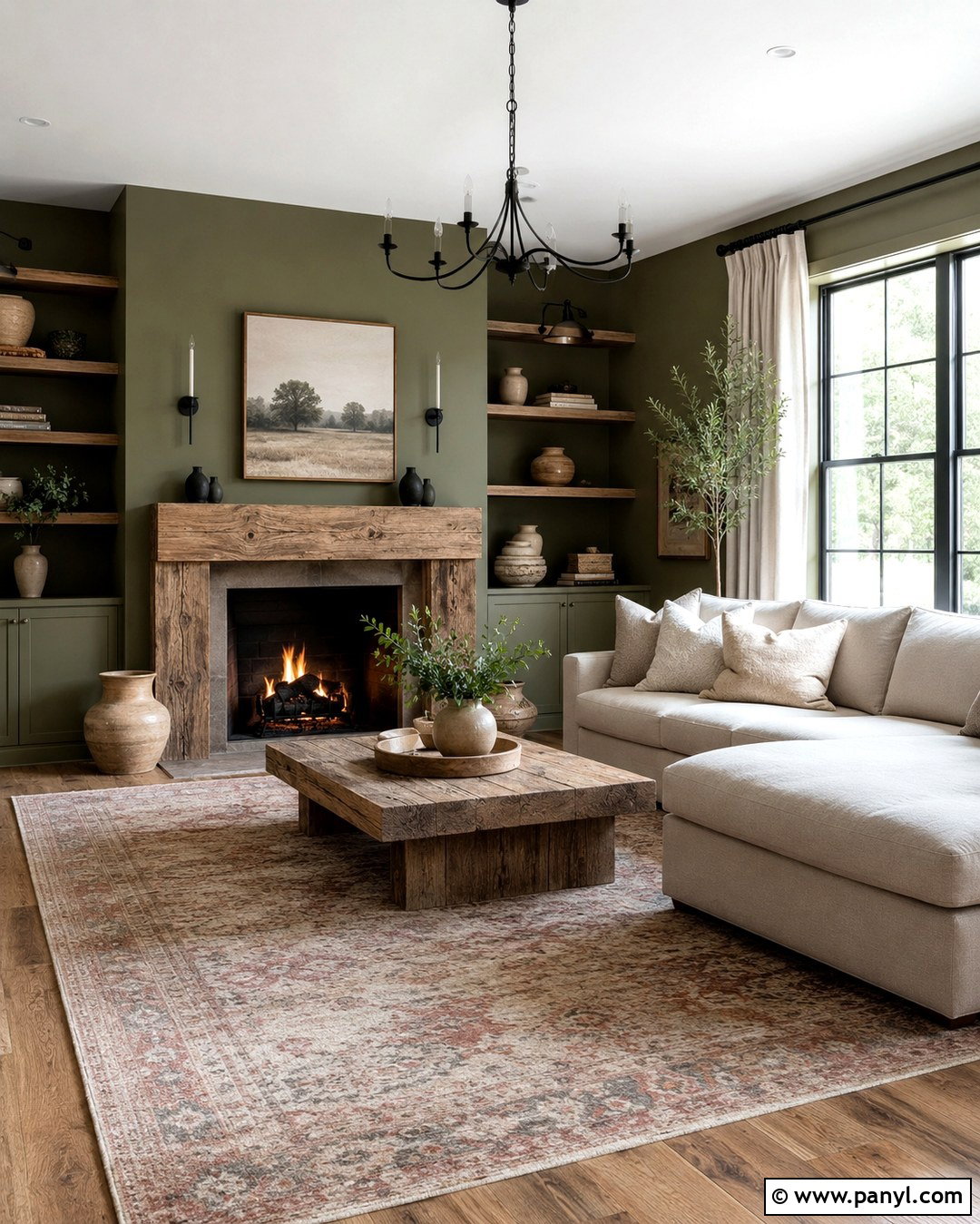 Reclaimed Wood And Olive Green Walls - 20 Wood And Wall Color Combination Ideas