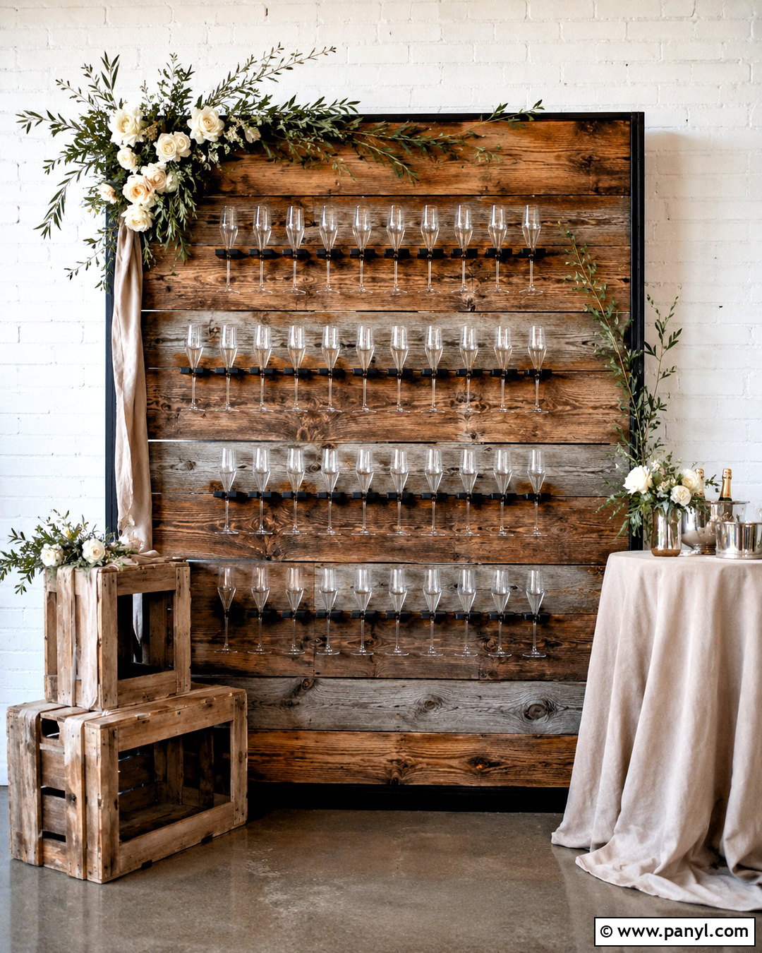 Reclaimed Wood Champagne Wall - 20 diy champagne wall ideas