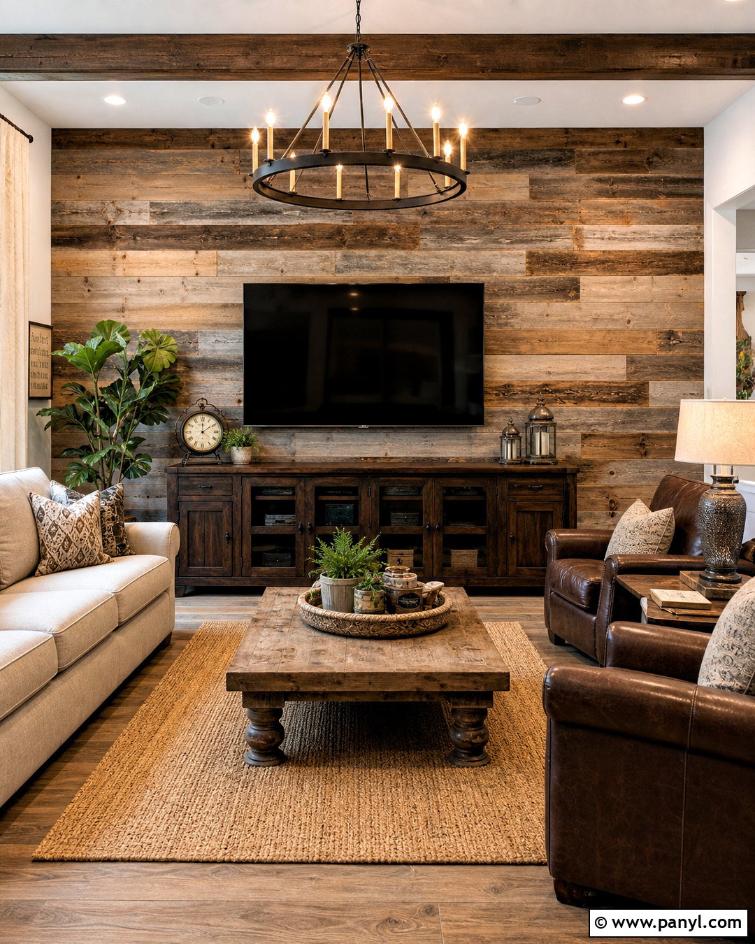 Reclaimed Wood TV Wall - 20 wood behind tv on wall ideas