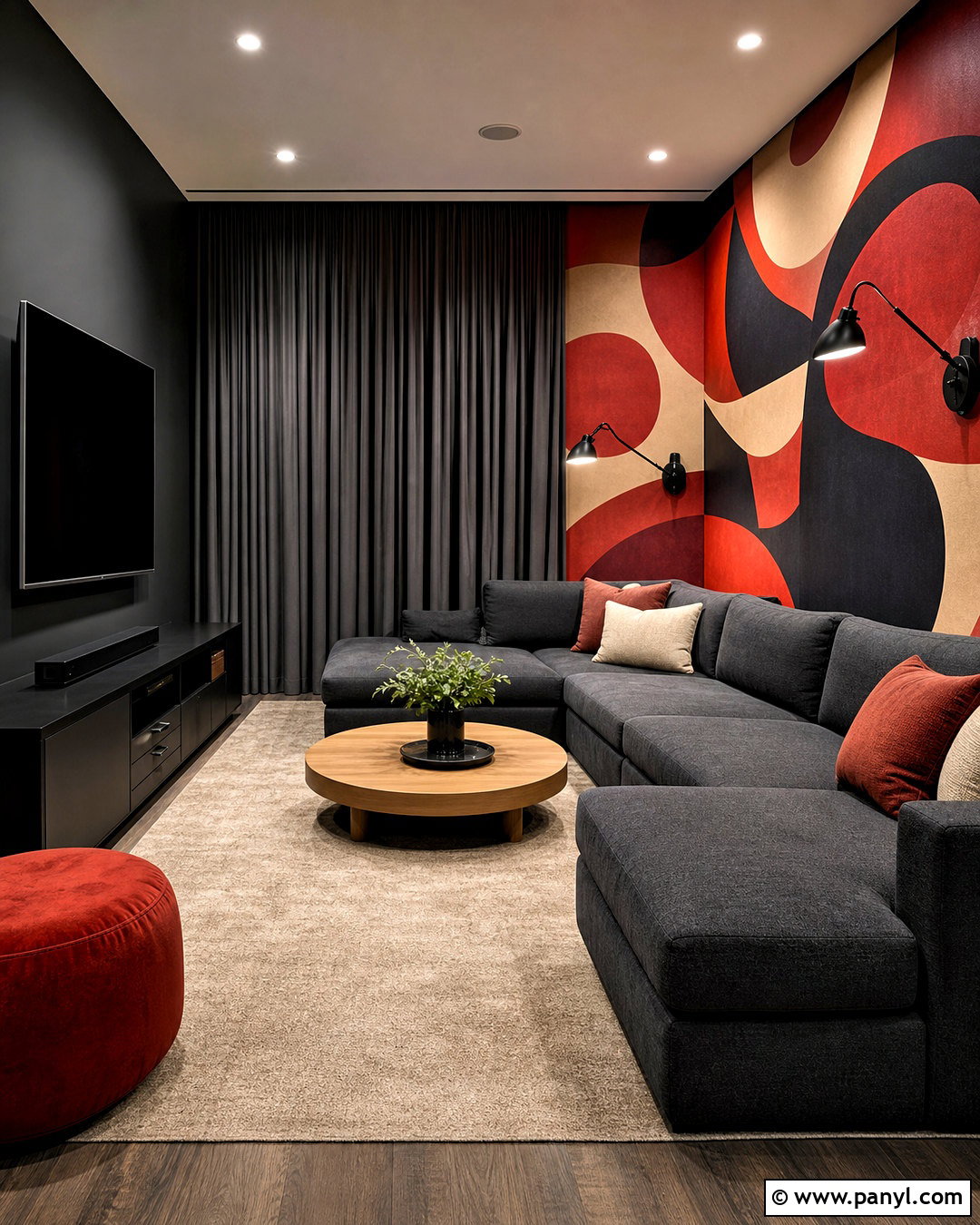 Red Abstract Wallpaper Media Room - 20 red patterned background decor ideas