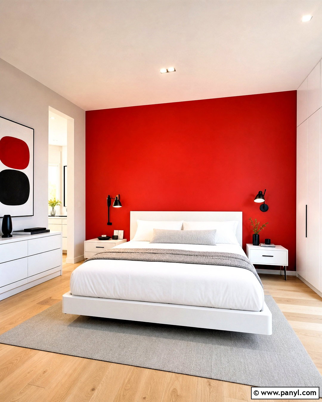 Red Accent Wall Bedroom With White Furniture - 20 red wall bedroom ideas