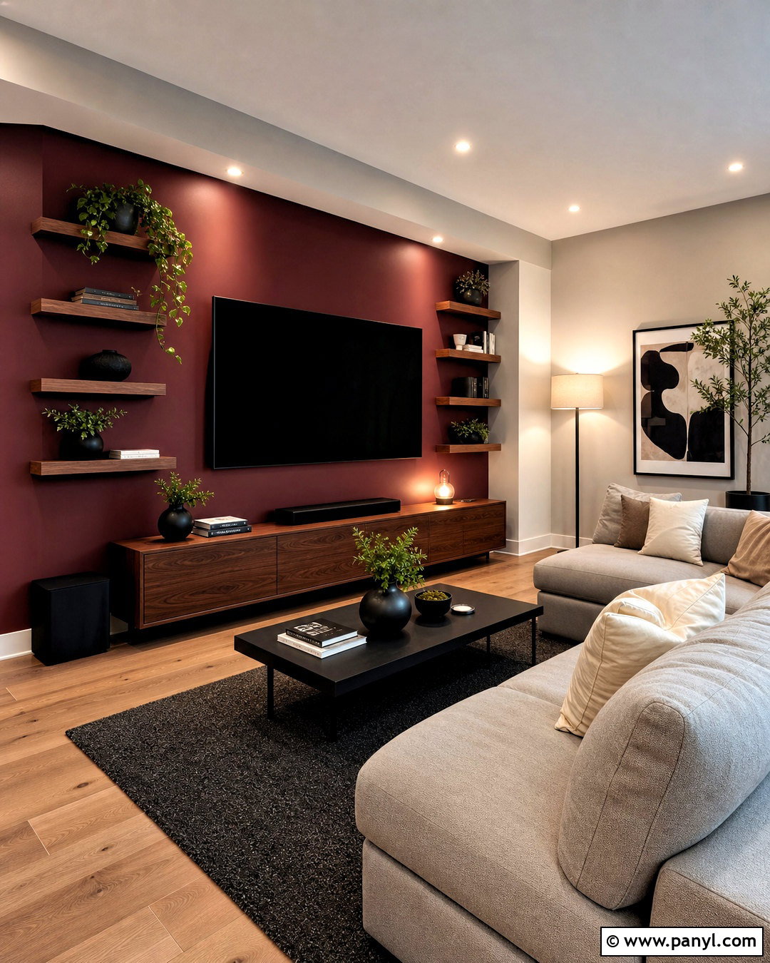 Red Accent Wall Behind TV - 20 red accent wall living room ideas
