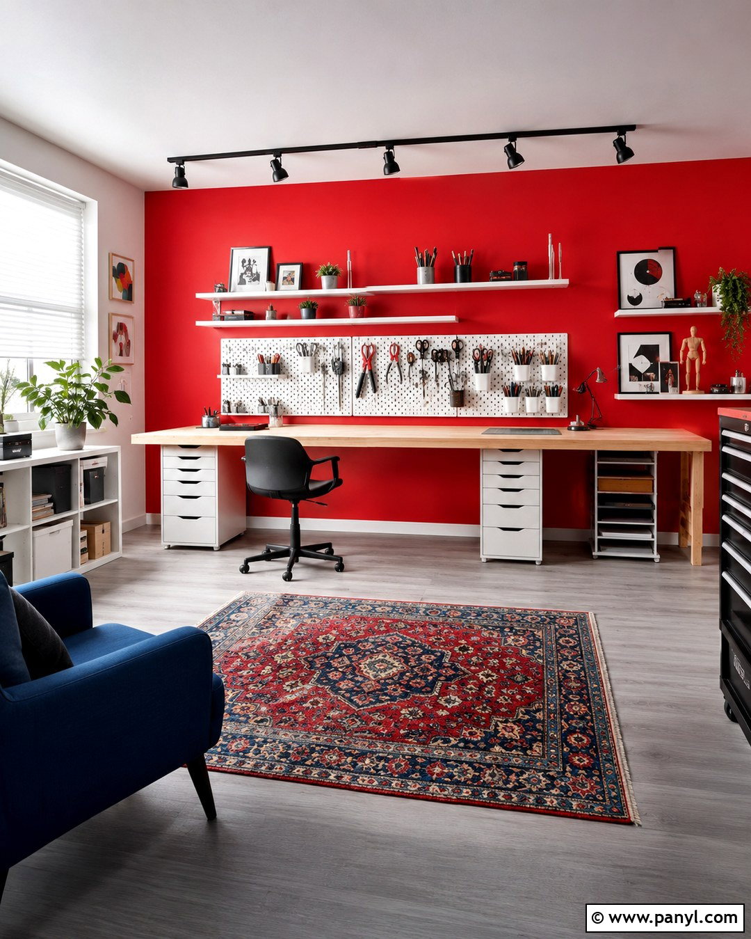 Red Accent Wall Creative Studio - 20 Red Accent Wall Office Ideas