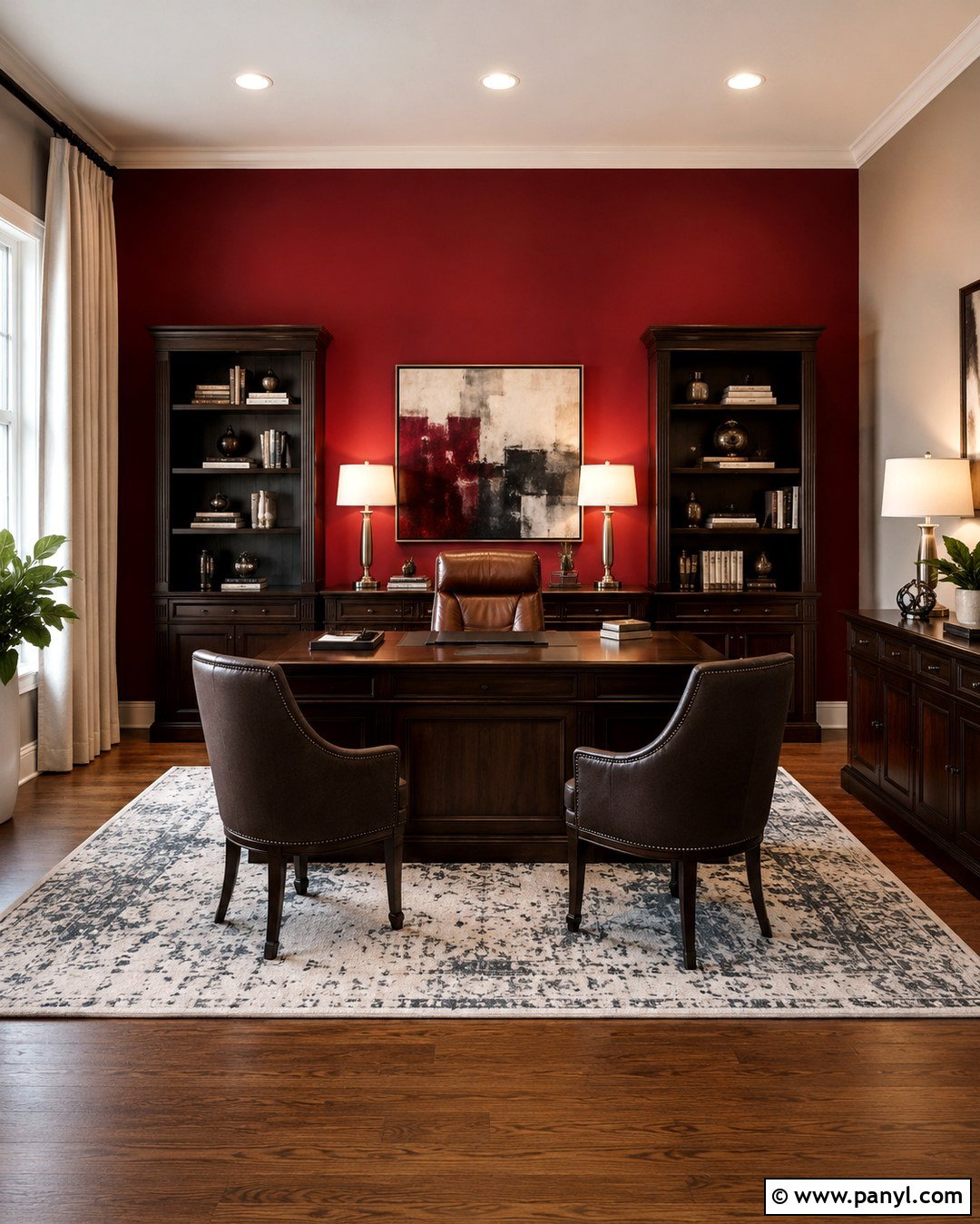 Red Accent Wall Executive Office - 20 Red Accent Wall Office Ideas