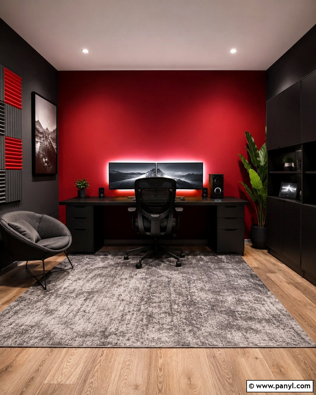 Red Accent Wall Gaming Office - 20 Red Accent Wall Office Ideas