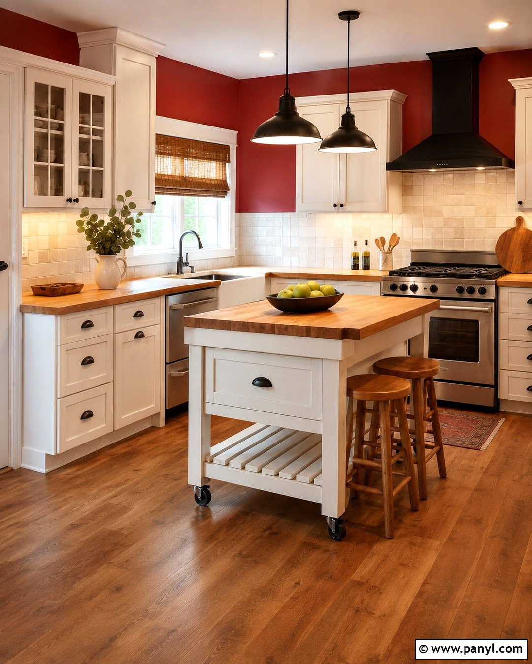 Red Accent Wall Kitchen With Butcher Block - 20 Red Accent Wall Kitchen Ideas