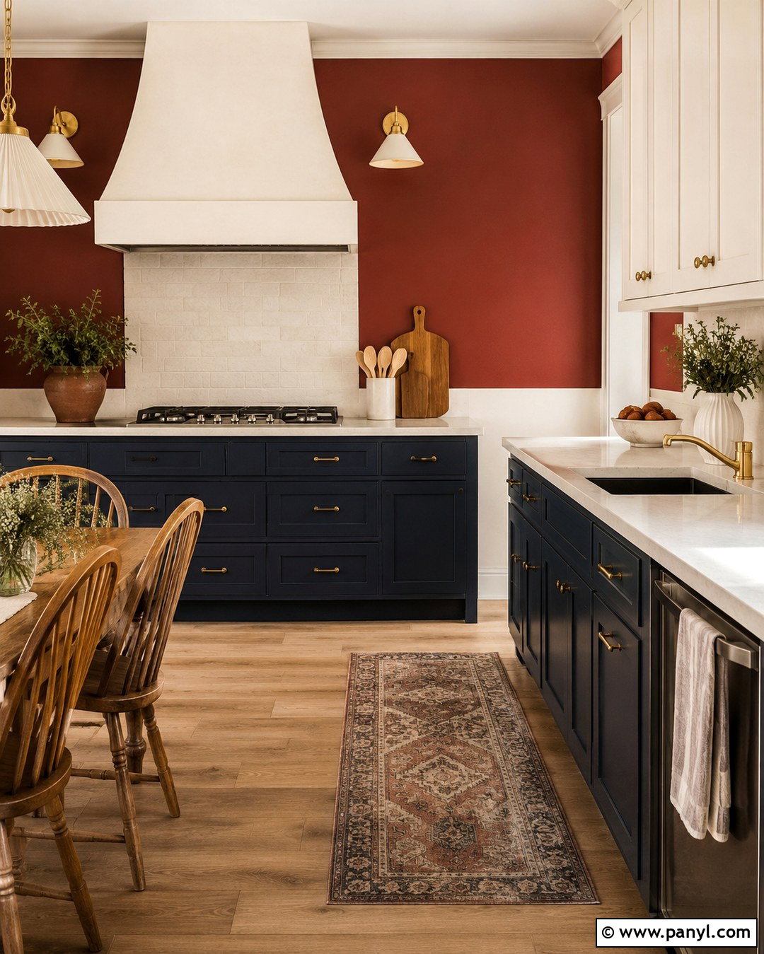 Red Accent Wall Kitchen With Navy Cabinets - 20 Red Accent Wall Kitchen Ideas