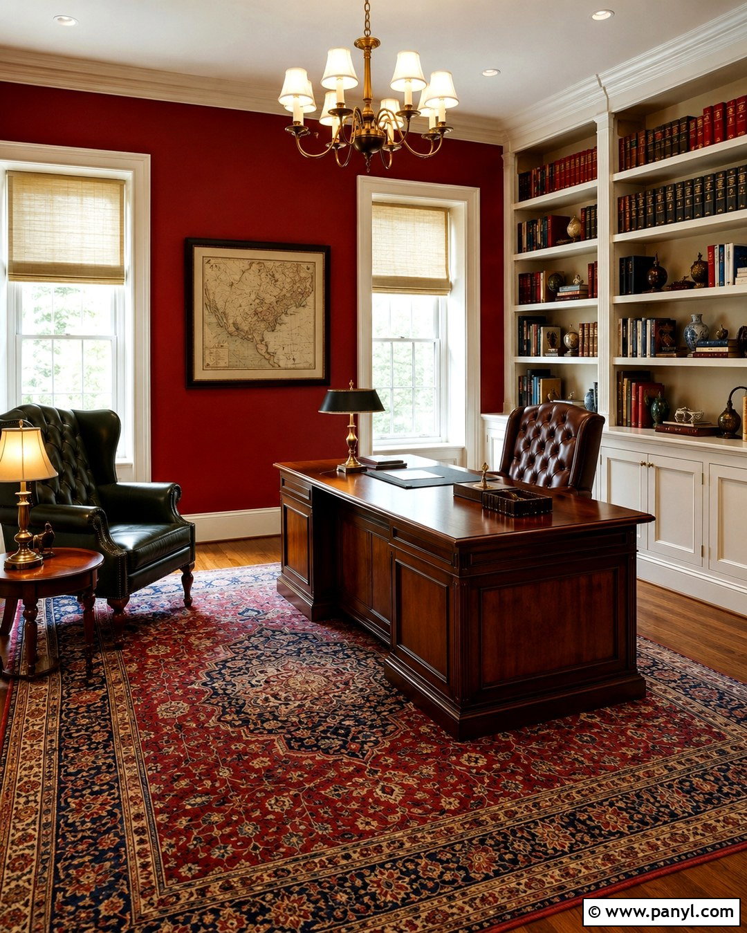 Red Accent Wall Library Office - 20 Red Accent Wall Office Ideas
