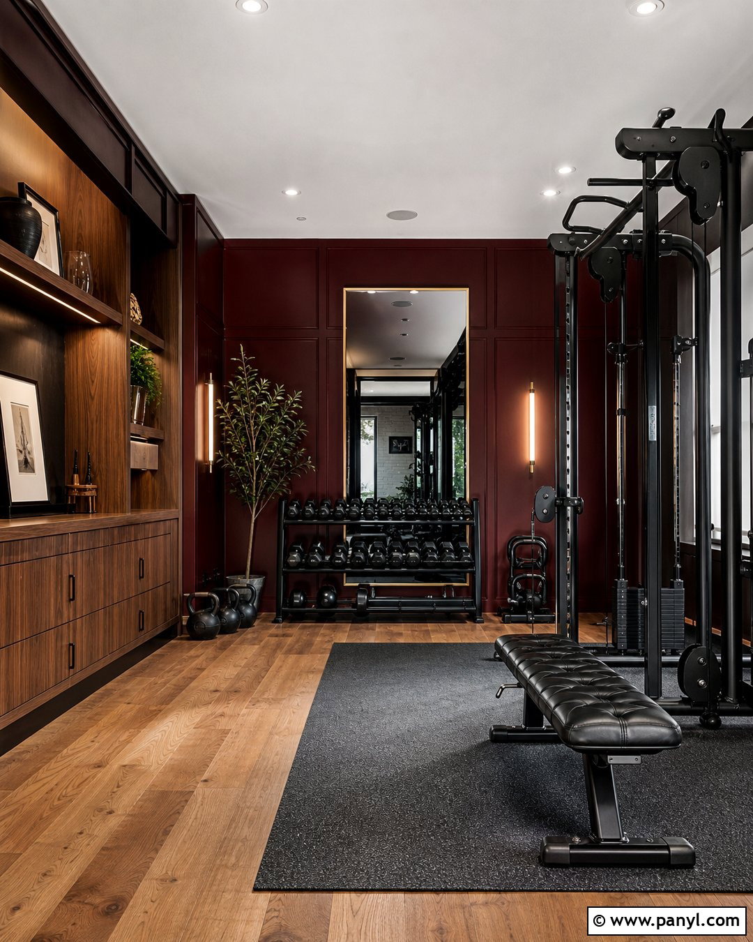 Red Accent Wall Luxury Home Gym - 20 Red Accent Wall Gym Ideas
