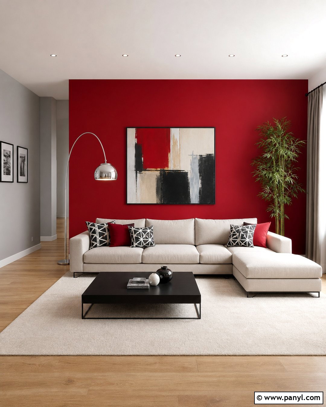 Red Accent Wall Modern Living Room - 25 Red Accent Walls