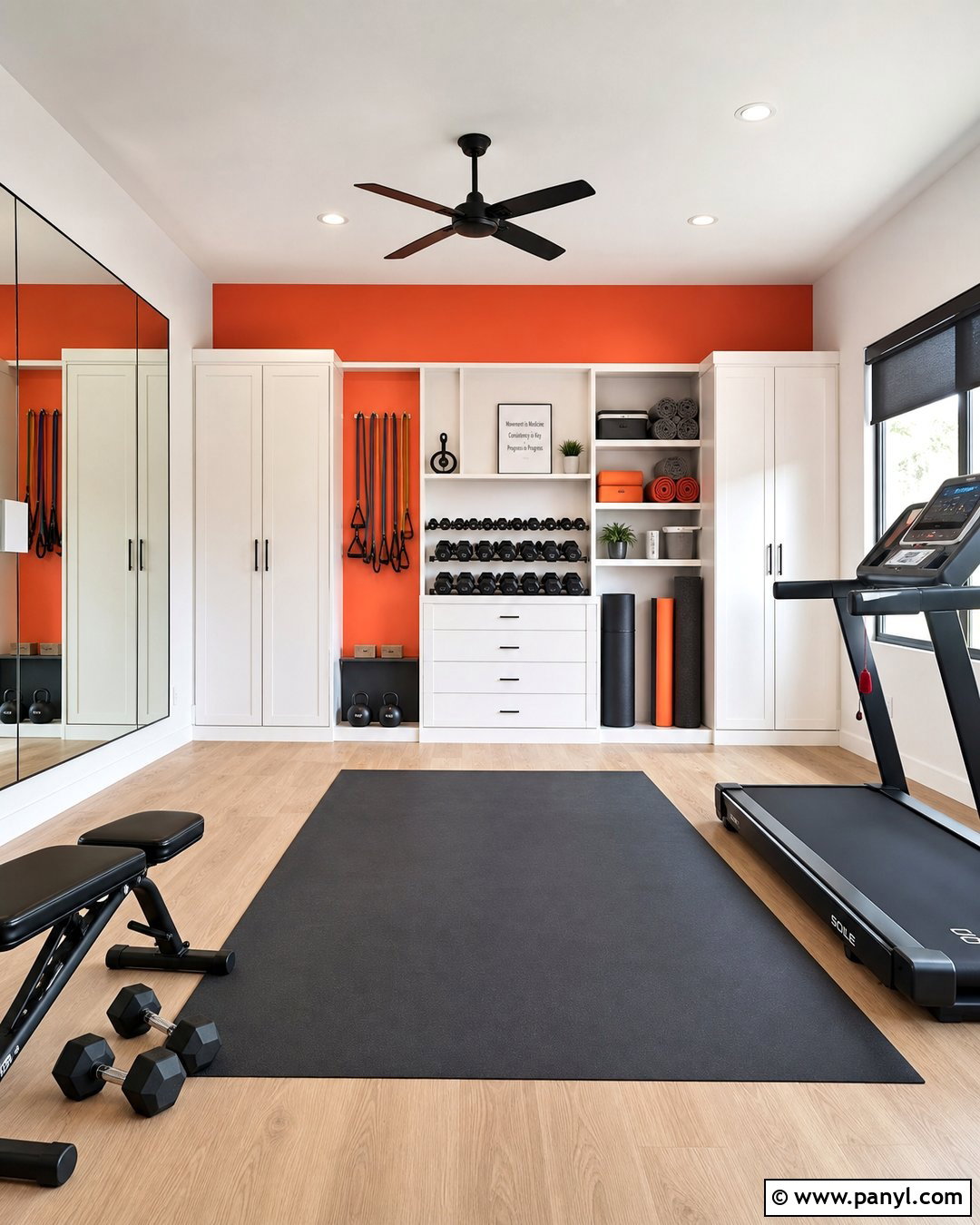 Red Accent Wall Multiuse Fitness Room - 20 Red Accent Wall Gym Ideas