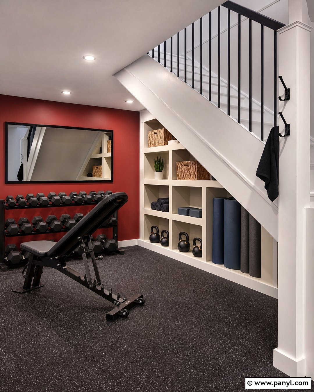 Red Accent Wall Under Stair Gym - 20 Red Accent Wall Gym Ideas