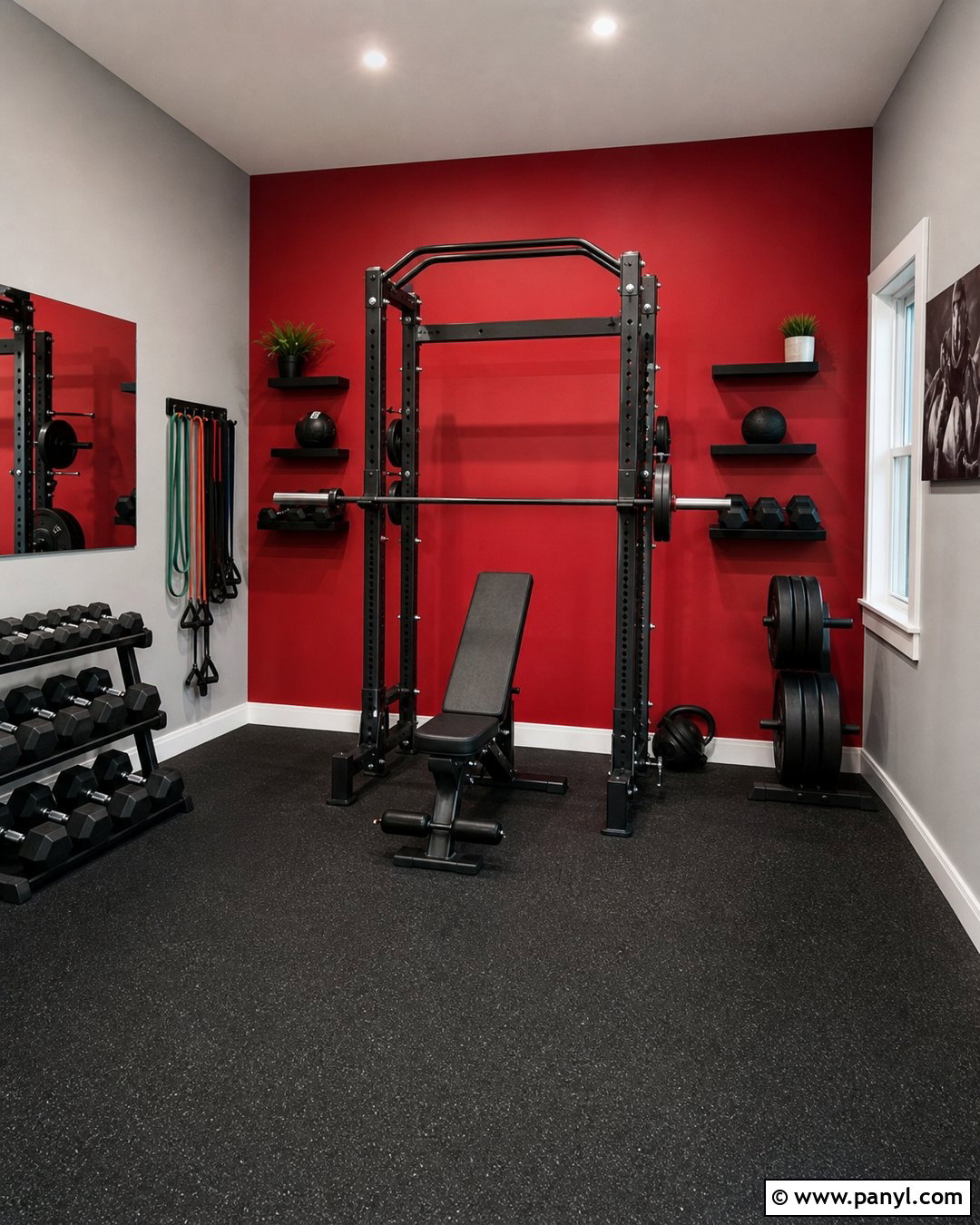 Red Accent Wall With Black Gym Equipment - 20 Red Accent Wall Gym Ideas
