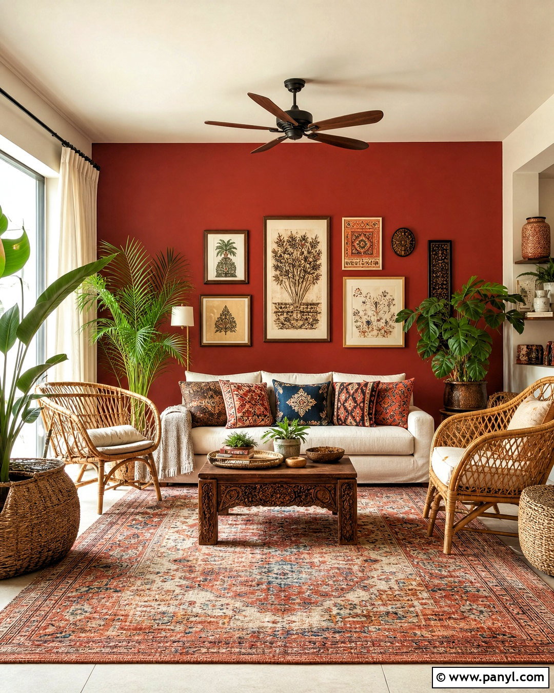 Red Accent Wall With Boho Decor - 20 red accent wall living room ideas