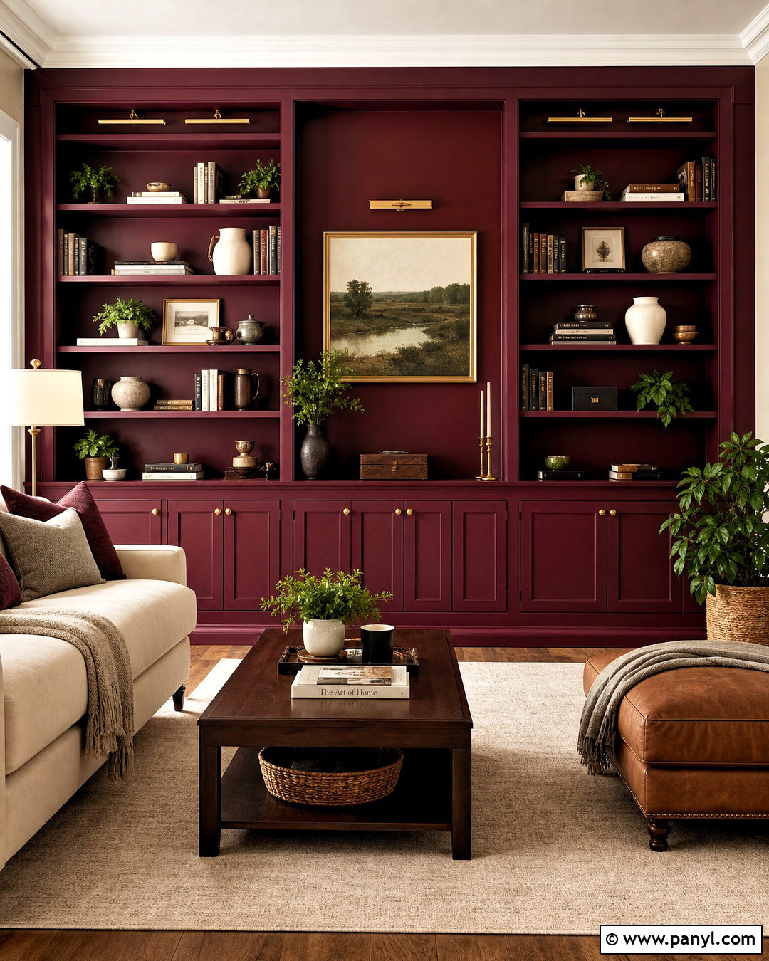 Red Accent Wall With Built-In Shelves - 20 red accent wall living room ideas